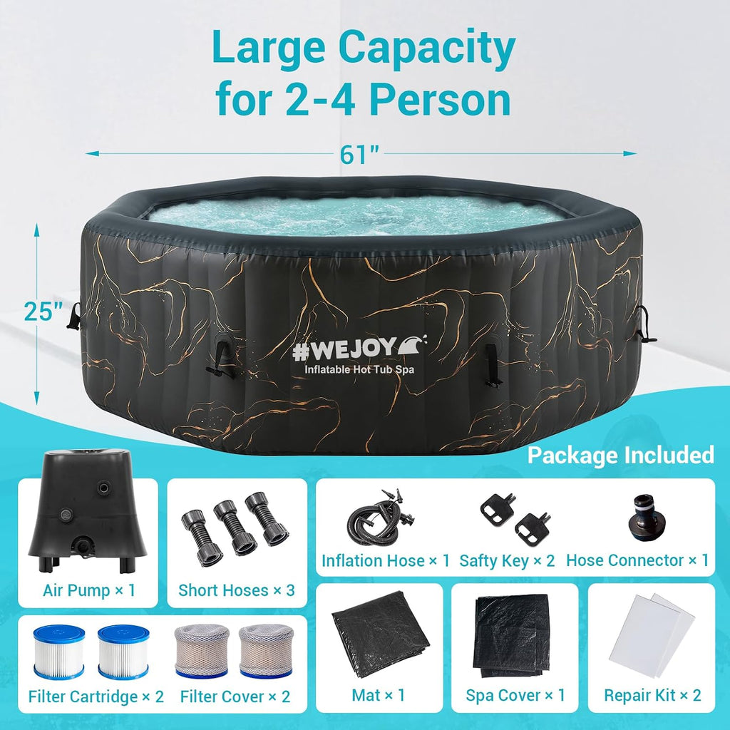 Portable Hot Tub61X61X25 Inch Air Jet Spa 2-3 Person Inflatable Octagon Outdoor Heated Hot Tub Spa with 120 Bubble