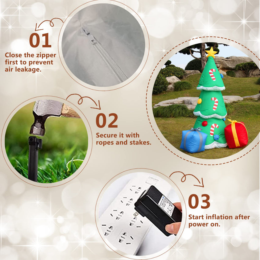 6FT H Adorable Christmas Inflatable Tree with Two Gift Gags with Build-in LED Lights, Blow up Christmas Tree Outdoor