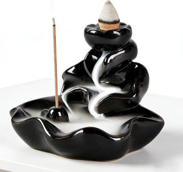 Waterfall Incense Burner, Backflow Incense Holder Lotus Ceramic Censer Cones Sticks Porcelain Holder for Aromatherapy