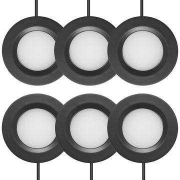 LED Puck Light Kit, 6-Pack, Plug-in, 3000K, Black