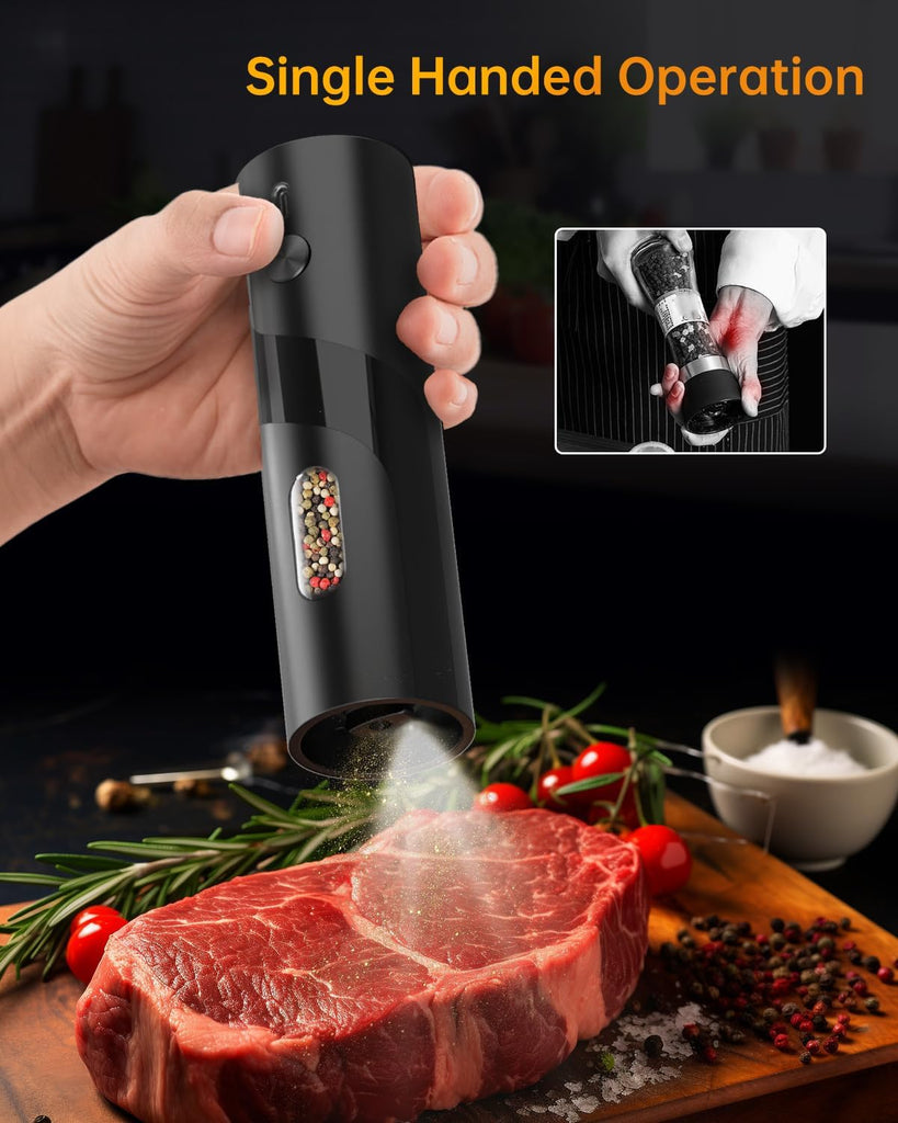 Rechargeable Electric Salt and Pepper Grinder Set with Base, Automatic Pepper Mill Grinders with 110ml Container