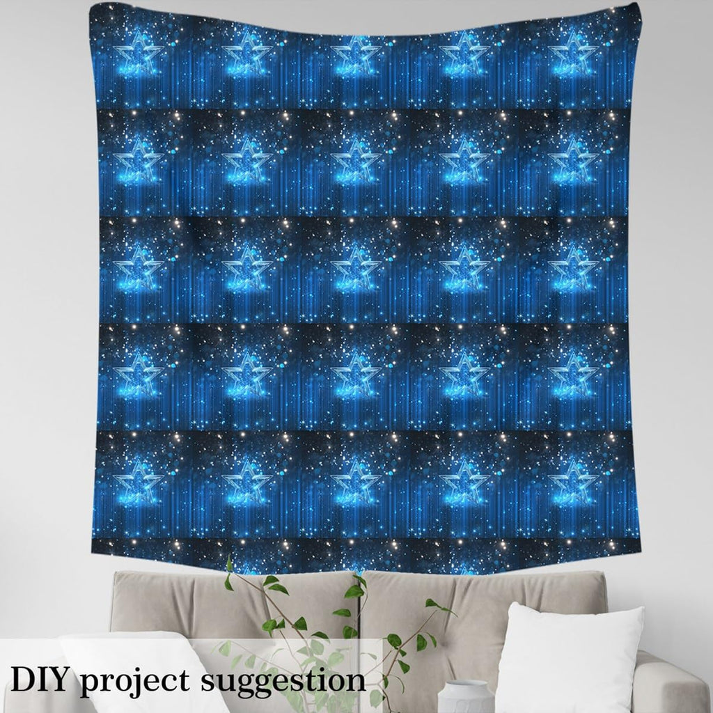 Bule Stars Upholstery Fabrics by The Yard, Solid Crystal Stars Decorative Fabric, Geometric Ombre Stripes Waterproof