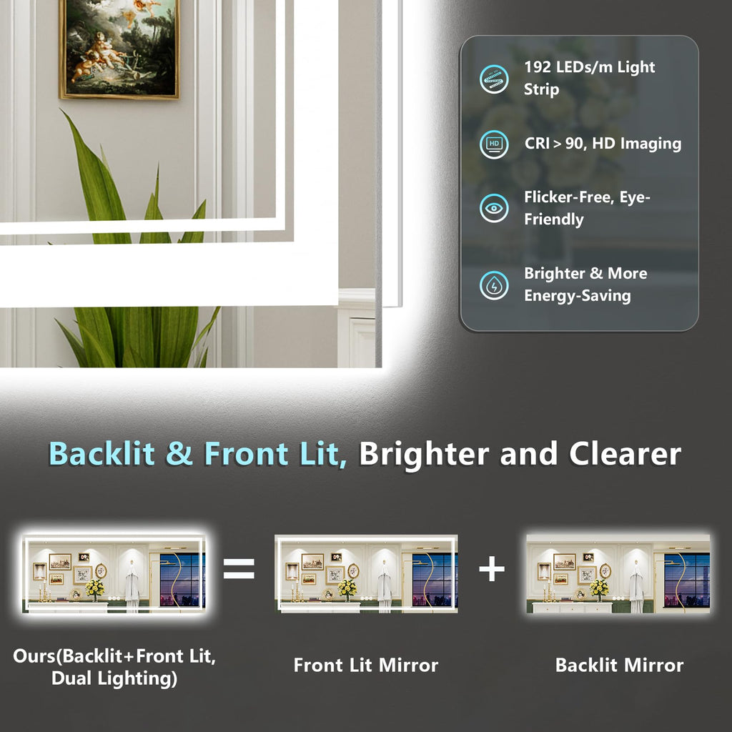 88x38 LED Bathroom Mirror, Backlit & Front Lit Lighted Mirror
