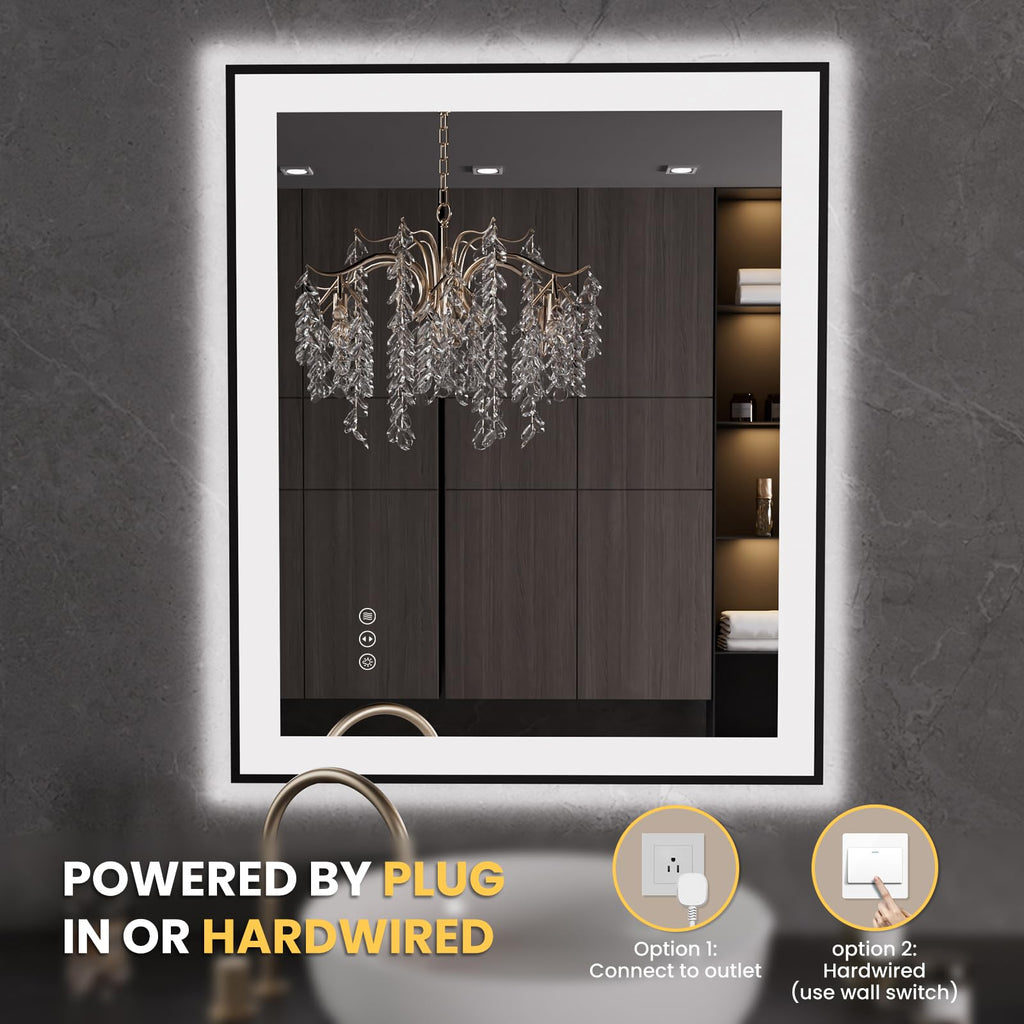 30"X36" LED Bathroom Mirror Black Framed