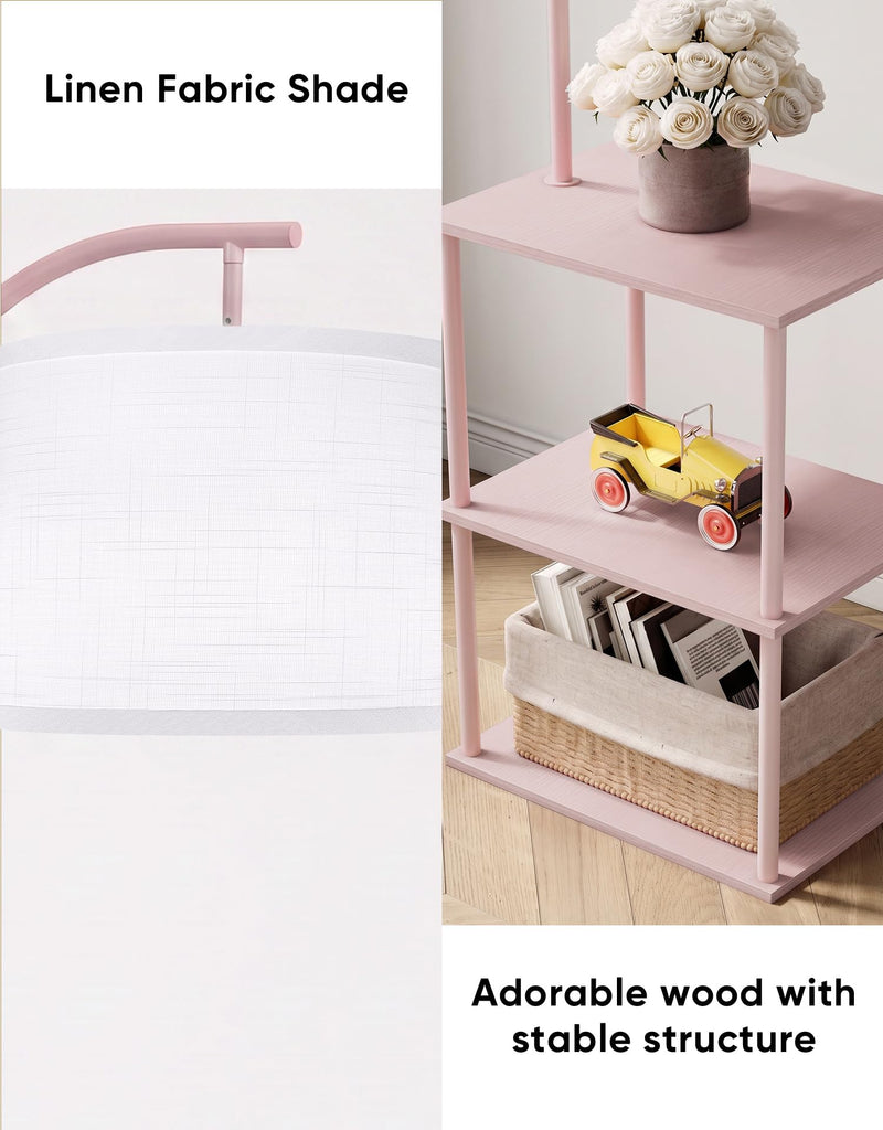 Floor Lamp with Table, Night Stand with Lamp, Narrow Side Table with 3CCT LED Bulb, Small Coffee Table, Modern End