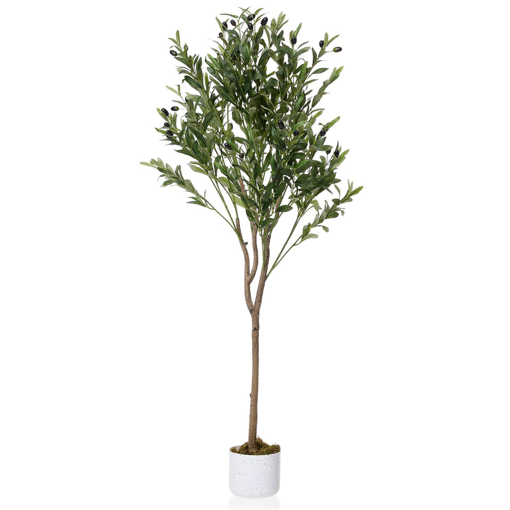 Faux Olive Tree 4.3FT, Indoor Artificial Potted Olive Tree with White Planter, Lifelike 44 Fruits and Realistic