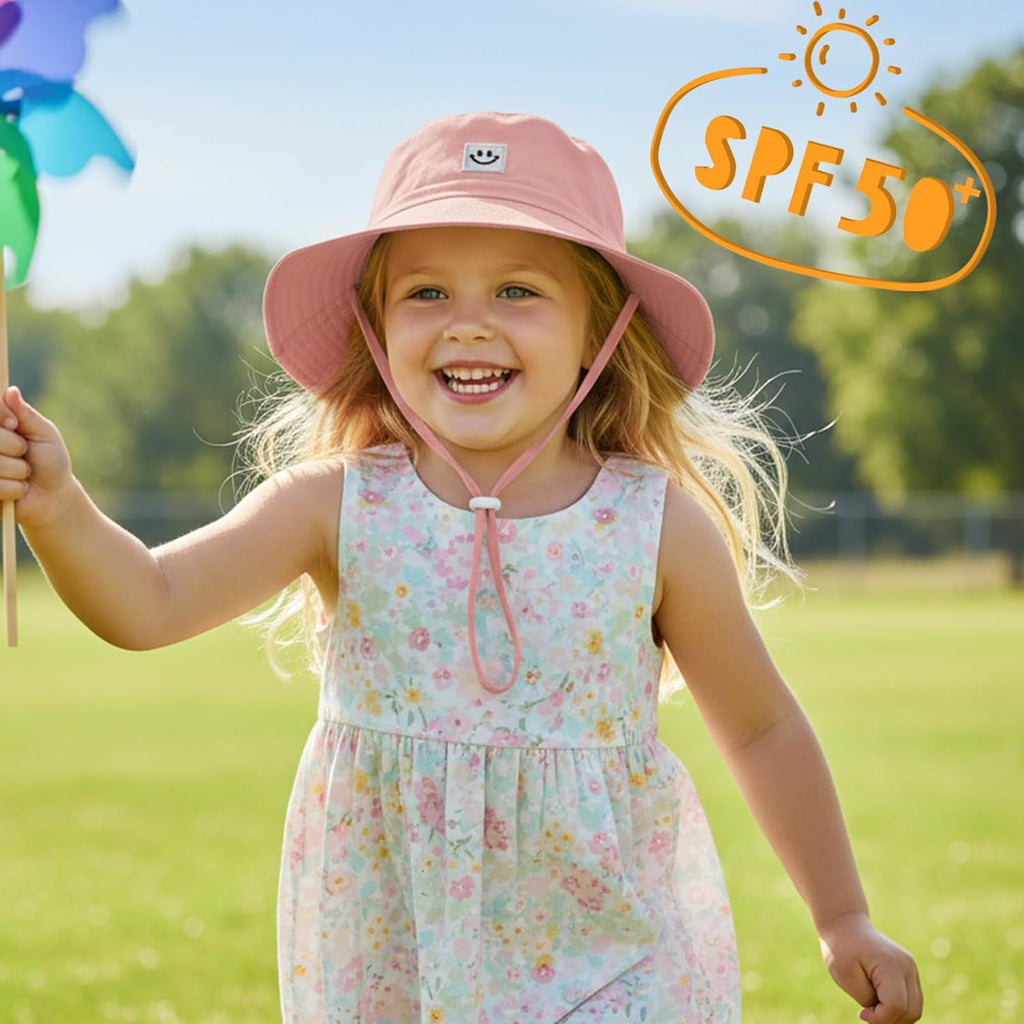 Kids Sun Hat Smile Face Bucket Hat Toddler Hat Wide Brim Adjustable Strap