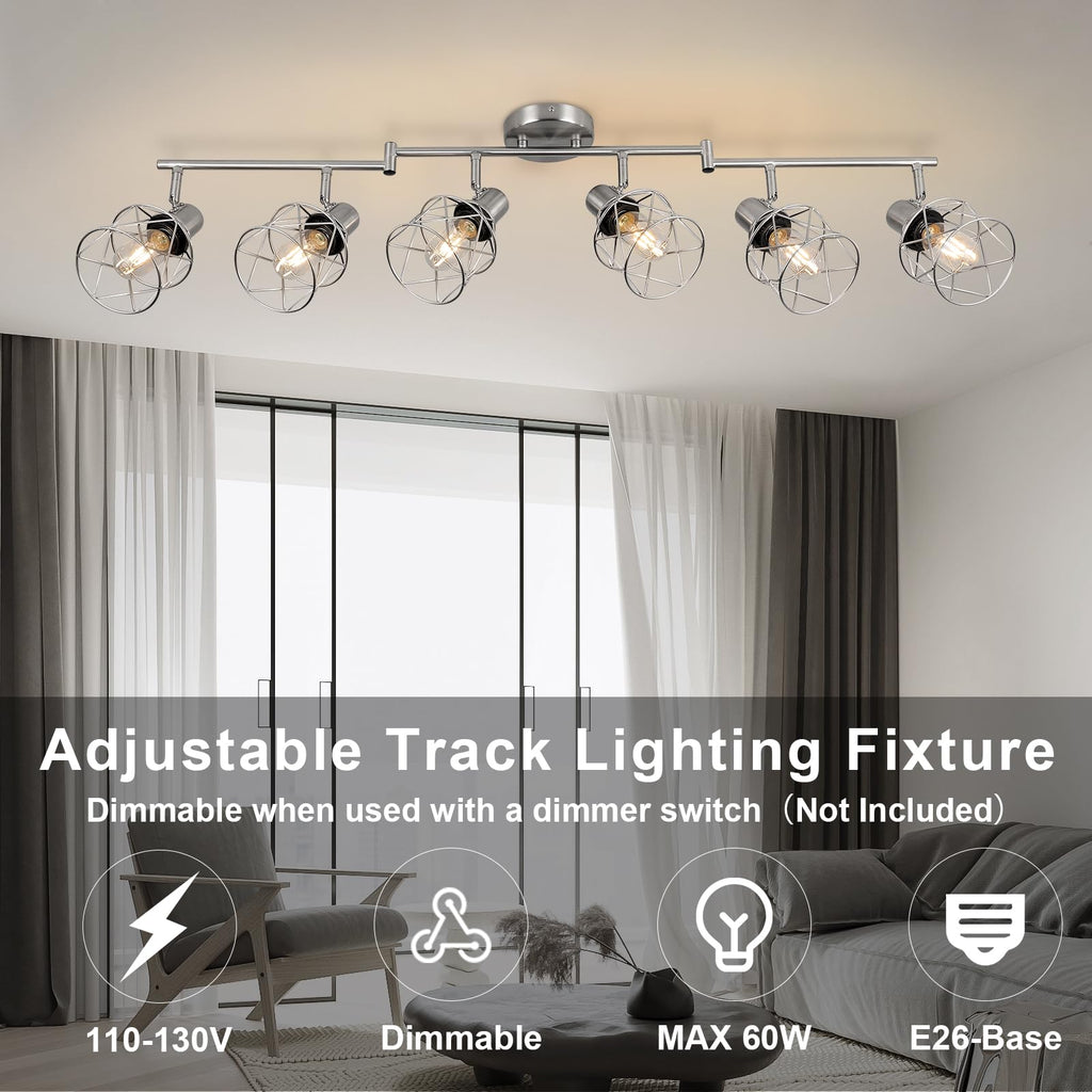 Track Lighting Fixtures, 6-Light Brushed Nickel Flush Mount Track Light Ceiling, 6 Way Spot Light Kitchen Light