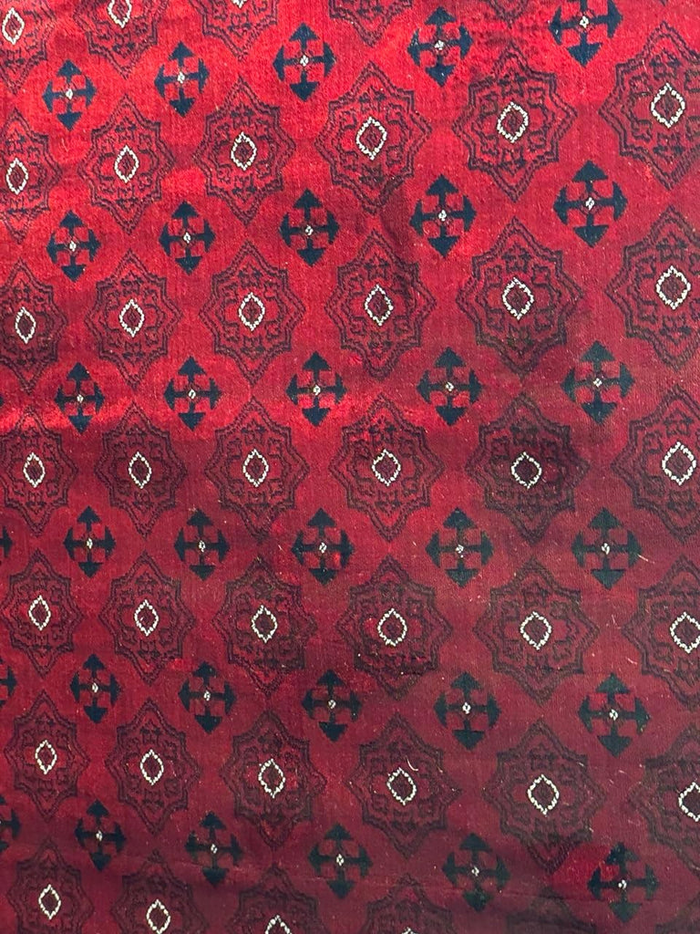 Traditional Torkaman-Inspired Area Rug, Overdyed Vintage Style, Dark Red & Dark Blue Gul Medallion Pattern, 5' x 7'