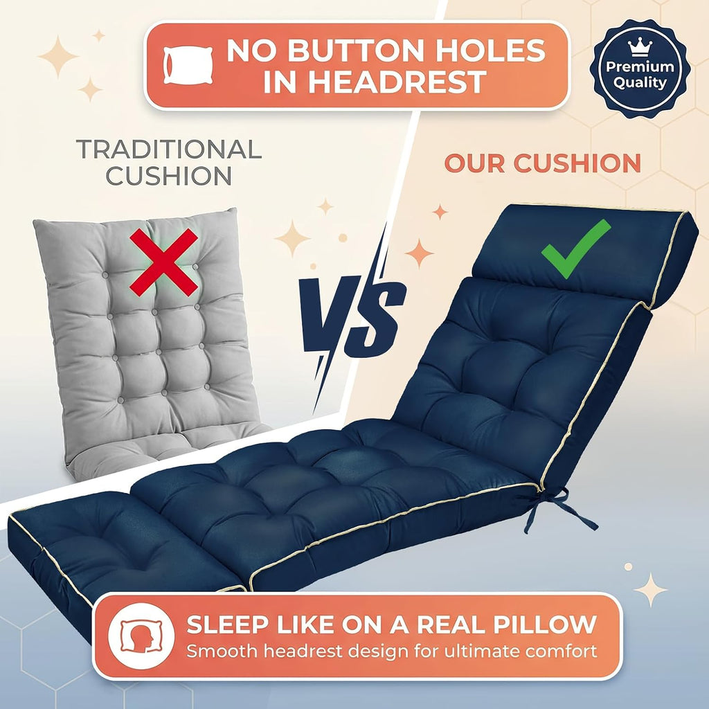 Chaise Lounge Cushion Outdoor, Memory Foam Replacement Patio Pool Lounge Chair Cushion with Ties for Outdoor