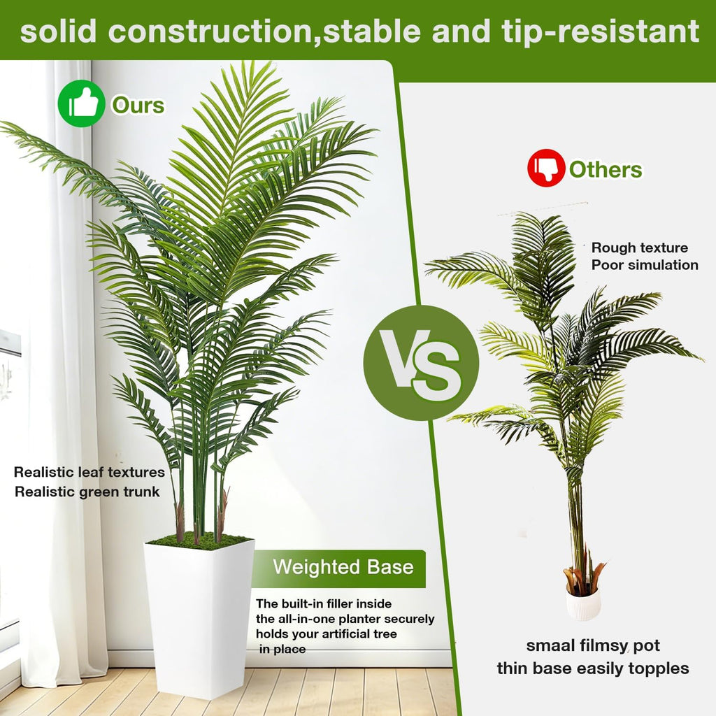 Artificial Palm Tree 6FT - Fake Tree with White Tall Planter - Faux Tropical Areca Floor Plant in Pot - Artificial