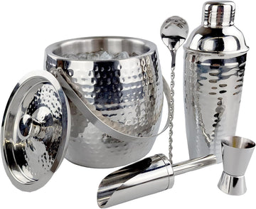 Insulated Ice Bucket for Cocktail Bar with Drink Shaker 5-Piece Cocktail Set for Parties with Lid and Scoop - Set of 5