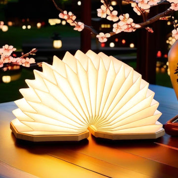 Paper Lamp Japanese Gifts House Warming Gifts, Book lamp 3 Colors Lights Mode, Foldable Japanese Lamp, Bamboo Base