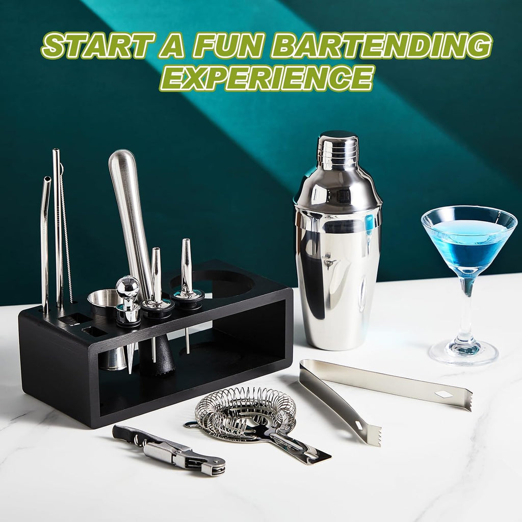 Bartender Supplies Kit Garnish Tray for Bartenders with Bar Caddy 3 Tier Salt Rimmer Cocktail Shaker - Set of 23