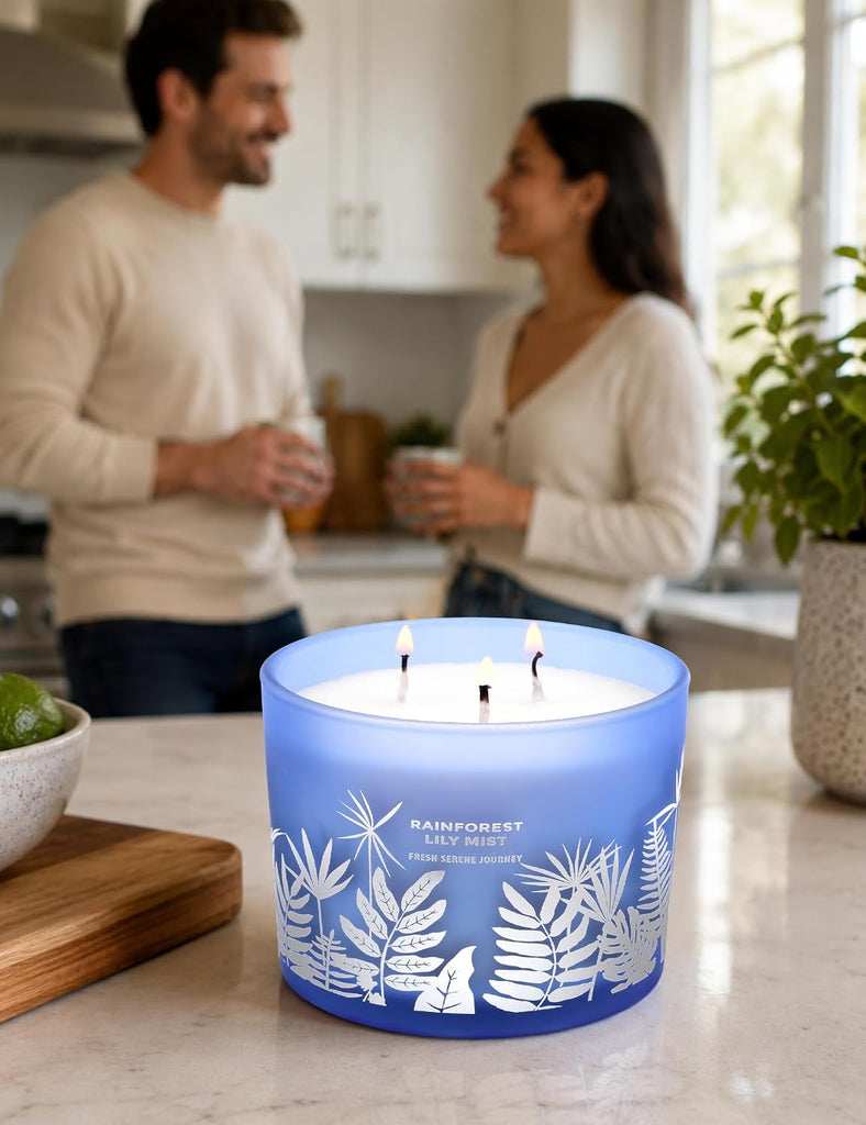 Large 3-Wick Soy Scented Candle, Rainforest Lily Mist, Fresh Rain, 14.5 Oz - Set of 145