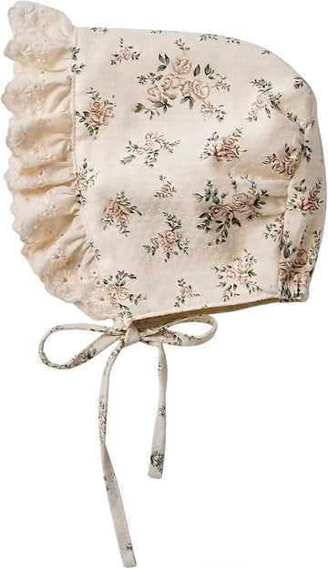 Baby Girls Printed Cotton Bonnet Infant Vintage Flower Lace Sun Protection Hat