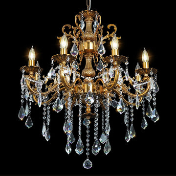 Crystal Chandelier Antique Gold Chandelier Candle Style 27"