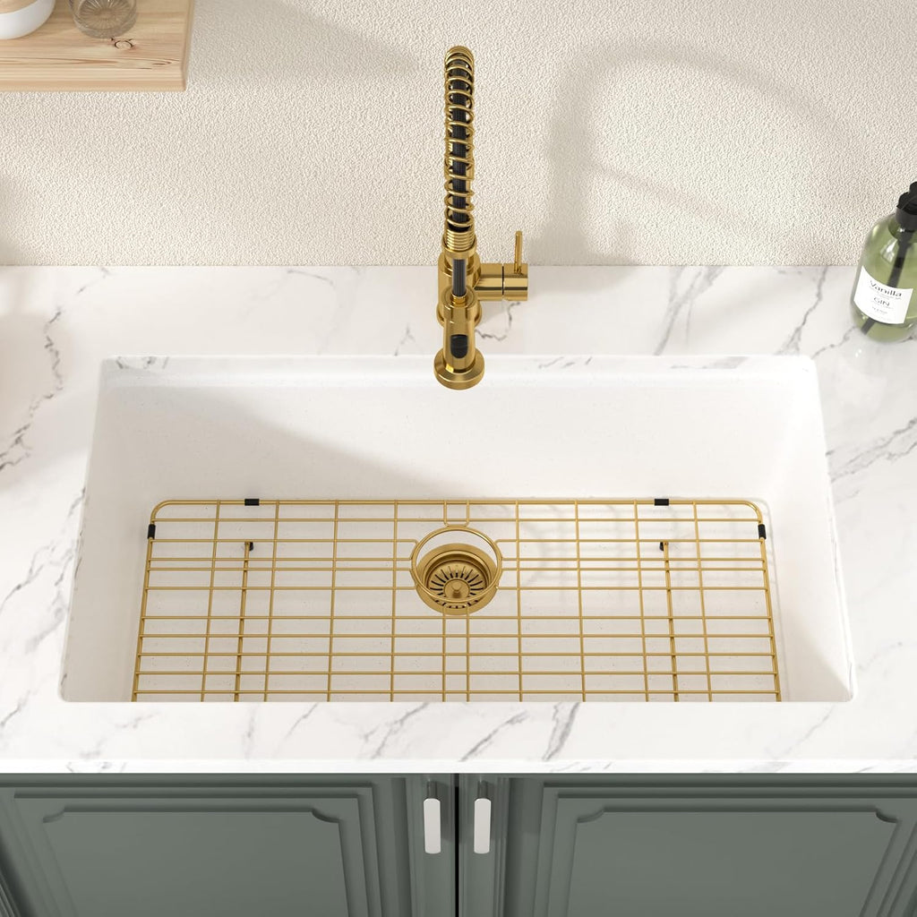 33 Inch White Kitchen Sink Granite Composite Undermount Kitchen Sink Workstation 33x19 White Quartz Sinks Under