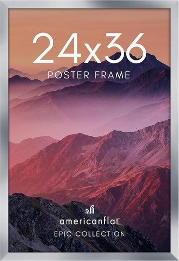 24x36 Poster Frame - Silver Engineered Wood with Polished Plexiglass - Wide Picture Frame for Vertical or Horizontal