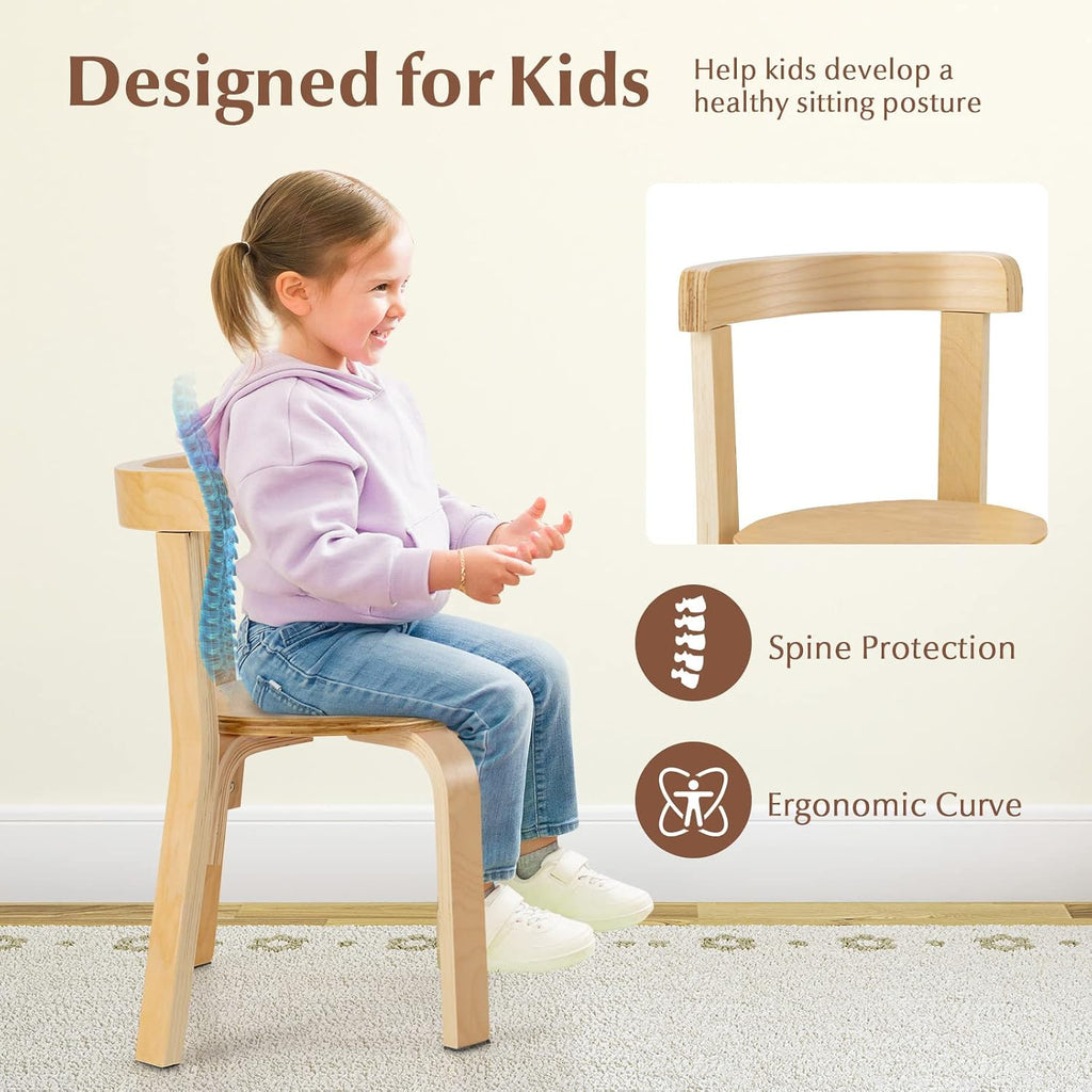 Kids Table and Chairs, Brich Round Toddler Table and Chair Set with Toy Bricks, Smooth Surfaces & Ergonomic Backrest