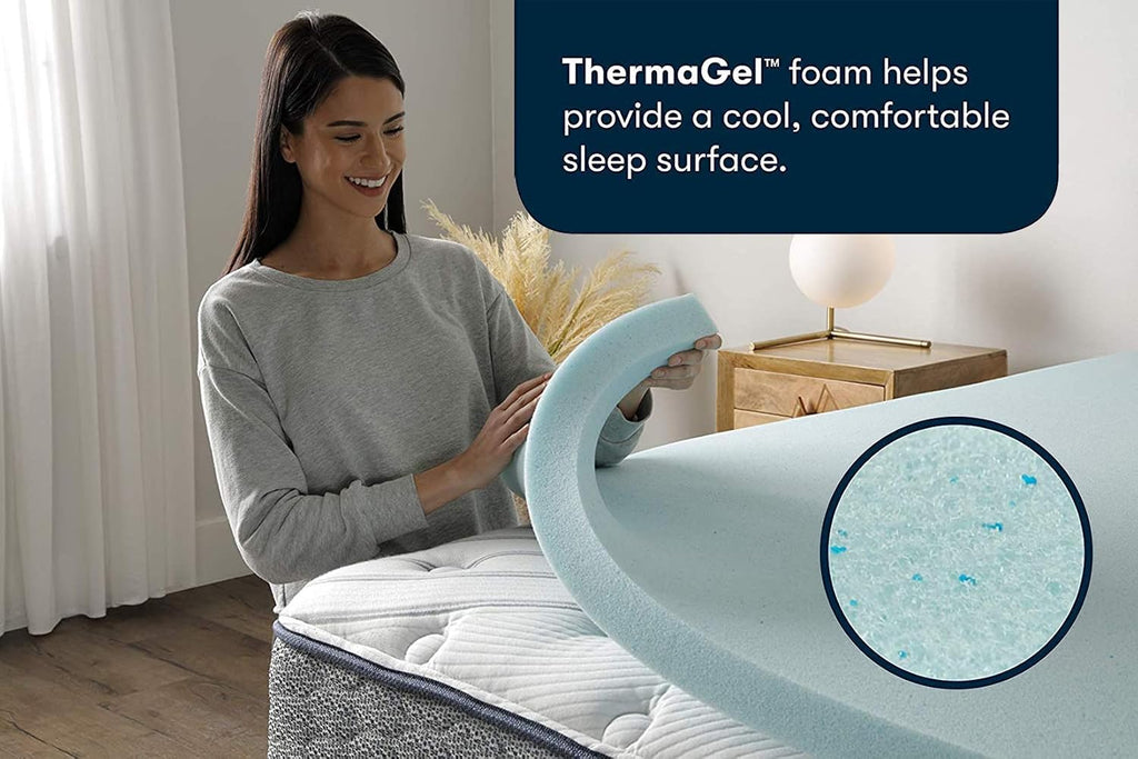 ThermaGel Cooling, Pressure-Relieving Memory Foam Mattress Topper, 2 Inch, Queen,Blue | 2 inch queen gel memory foam