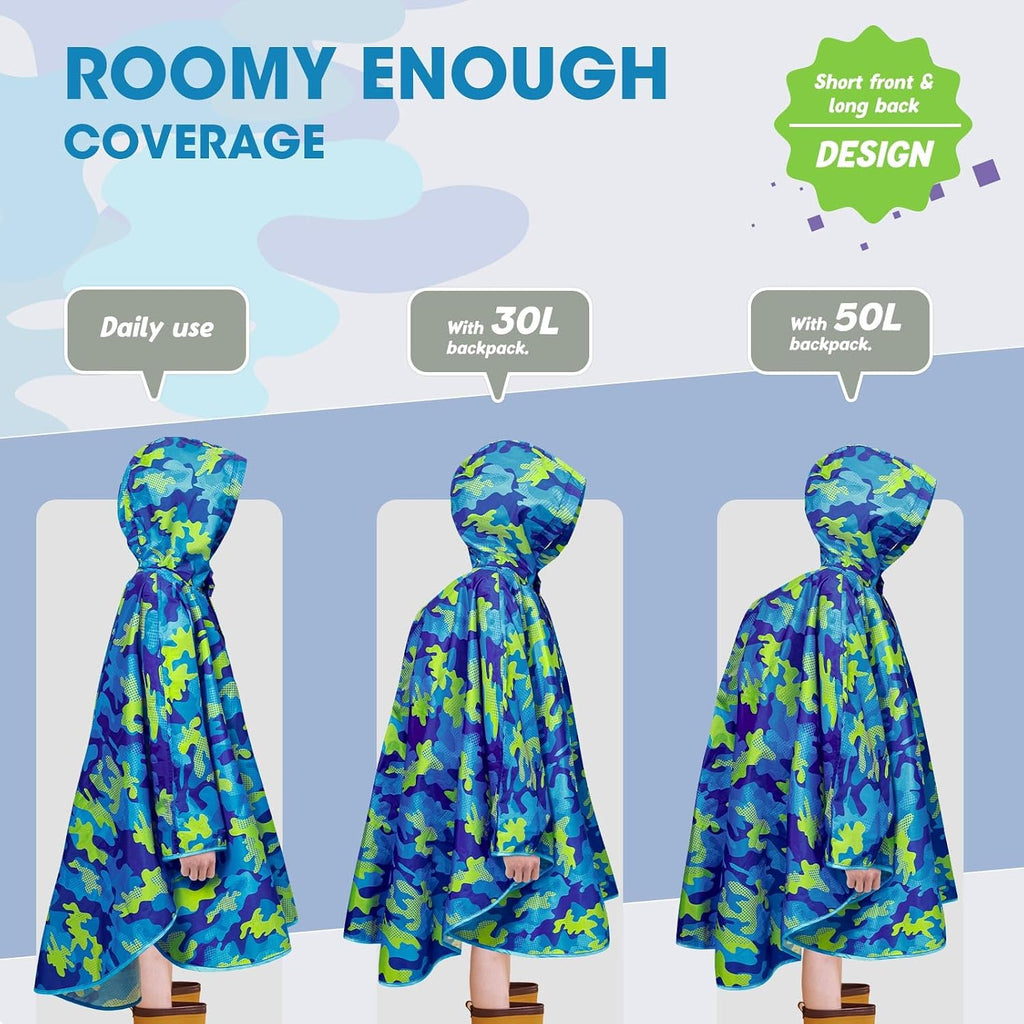 Lightweight Rain Poncho Kids, Ponchos for Kids Waterproof Reusable Hooded, Kids Poncho Rain Jacket for Boys and Girls