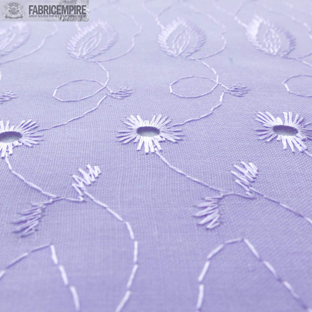 Daisy in Leaf 100% Cotton Embroidered Eyelet Fabric 42" Wide Sold by The Yard (Lavender)