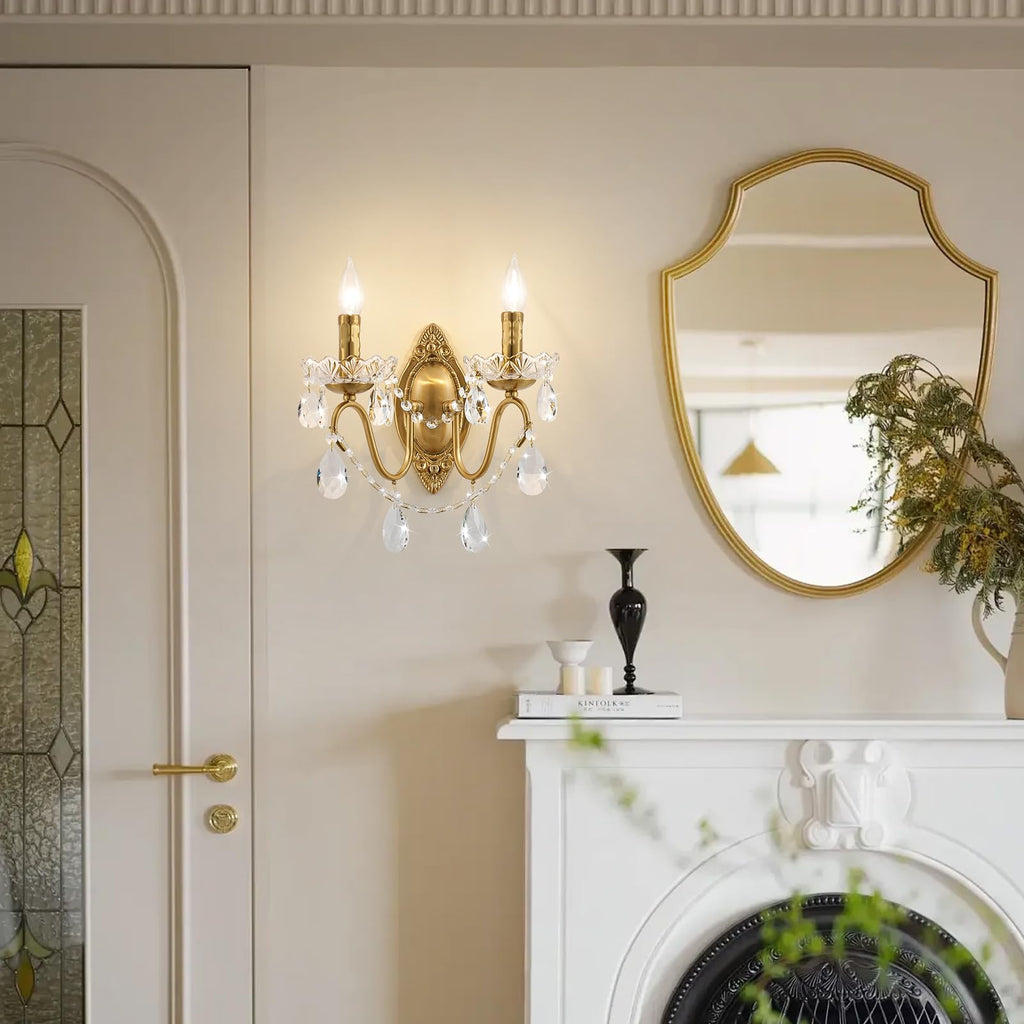 Crystal Wall Sconce, Gold Wall Sconces, Gold Sconces Wall Set of 2,Vanity