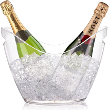 Ice Bucket, Clear Acrylic 3.5 Liter Storage Tub, Beer Bucket Beverage Chiller Bin for 2 Wine, Champagne Bottles, Beer
