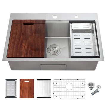 30 x 20 Inch Kitchen Sink, 30 Inch Drop in Workstation Sink