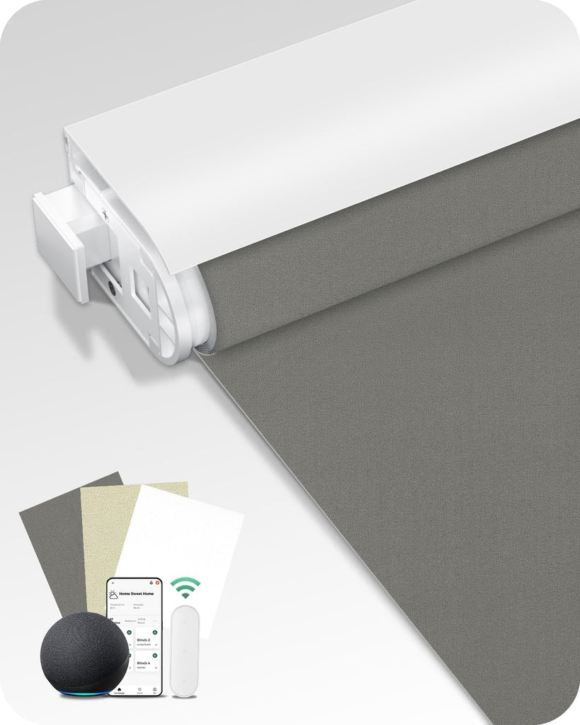 Motorized Blinds No Drill Automatic Roller Shades with Remot - Smoky Gray