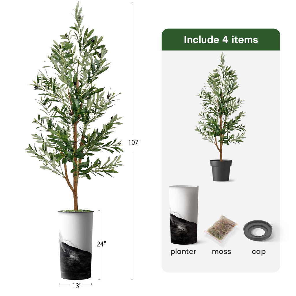 Artificial Tree in Contemporary Planter, Fake Olive Silk Tree for Indoor and Outdoor Home Decoration - 68" Overall
