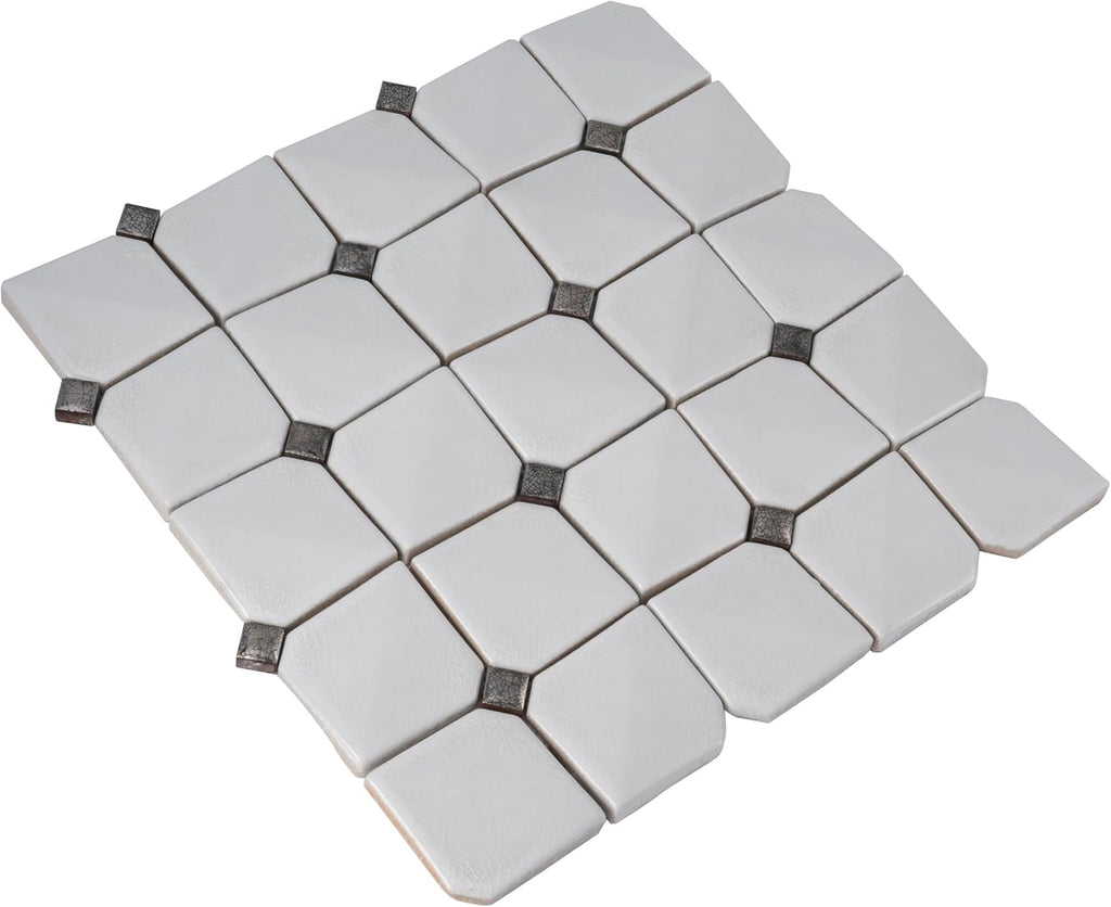 Chevron Square Ceramic Tile White 12x12 Polished 5 sq ft/case 5-Pack | Glazed decorative sheets. Kitchen backsplash