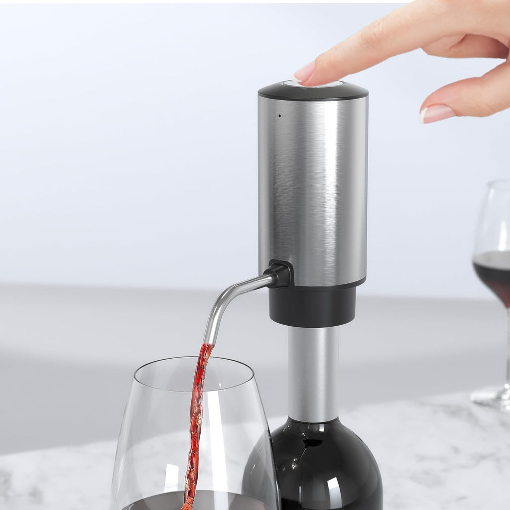 Electric Wine Aerator Pourer One Touch Wine Accessories Rechargeable 2-in-1 Automatic Wine Decanter Stainless Steel