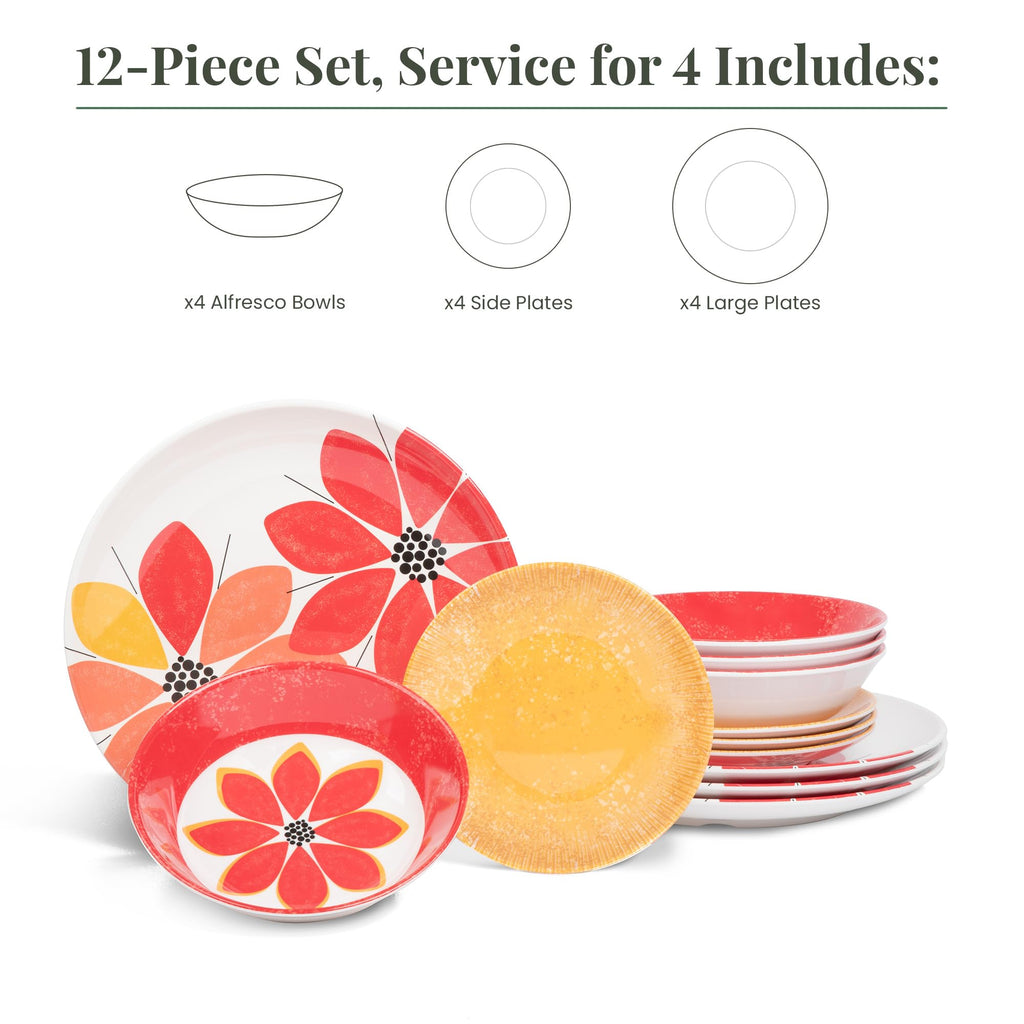 12-Piece Melamine Dinnerware Set: Durable, Lightweight, Break-Resistant Plates & Bowls - Stylish, Non-Toxic