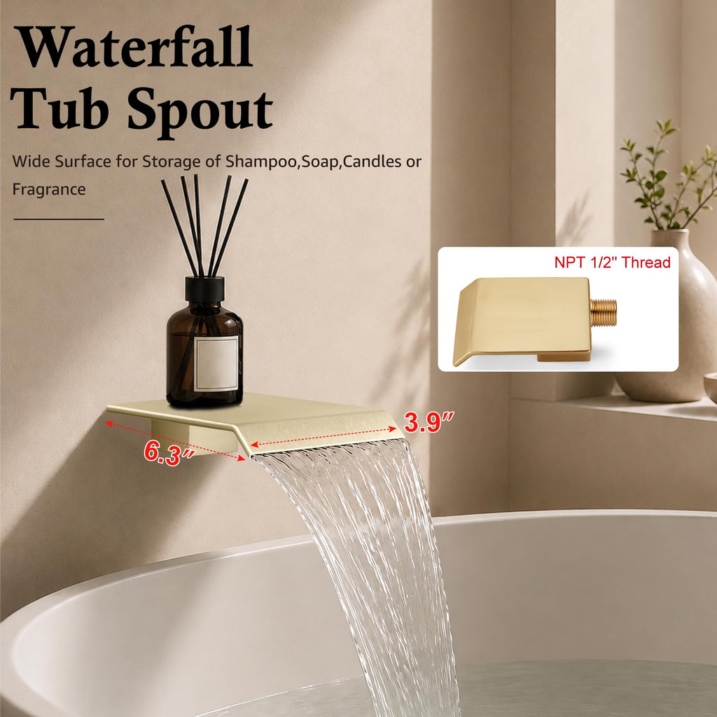 Rain Shower System with Tub Spout,10 Inch Brushed Gold