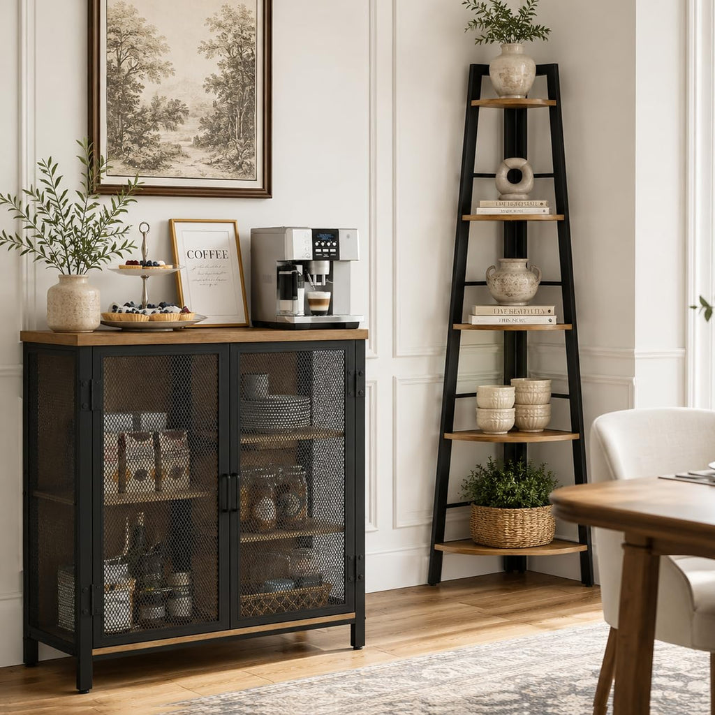 Coffee Bar Cabinet with Storage Kitchen, Rustic Liquor Cabinet, Small Industrial Buffet Sideboard Cabinets (Vintage