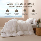 Feather and Down Fibres Comforter Queen - 100% Organic Cotton, Quill-Free & Ethical