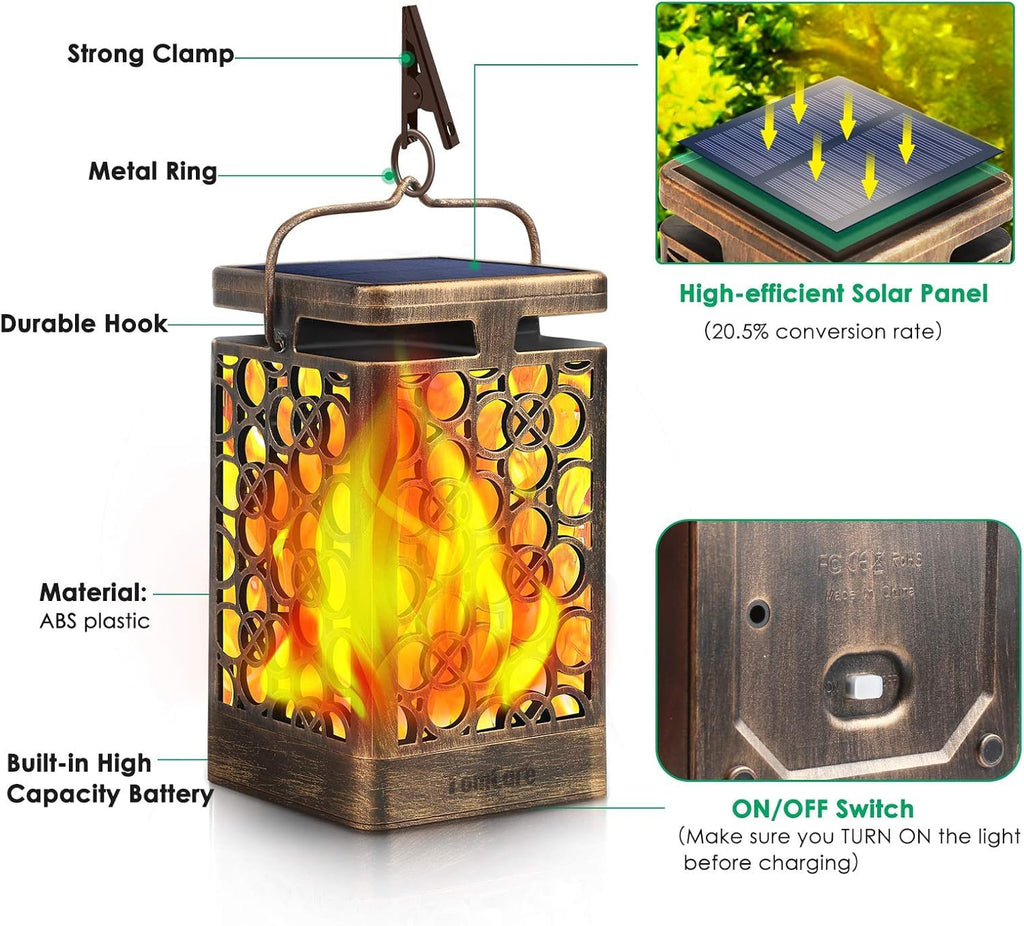 Solar Lanterns Outdoor, Flickering Flame Hanging Lights, 4 Pack