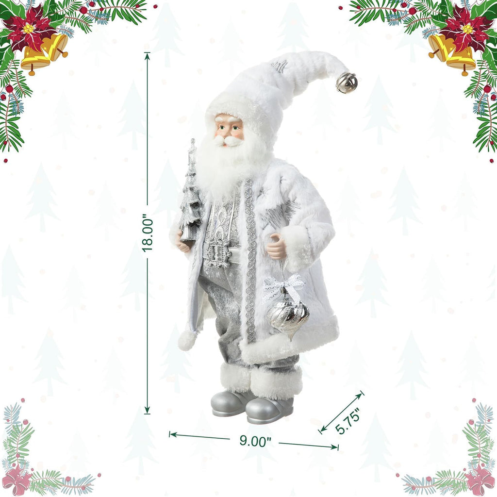 Handmade Christmas Traditional Santa Figurine, 18" H Faux Fur Christmas Frosty Santa Claus with Porcelain Face Xmas