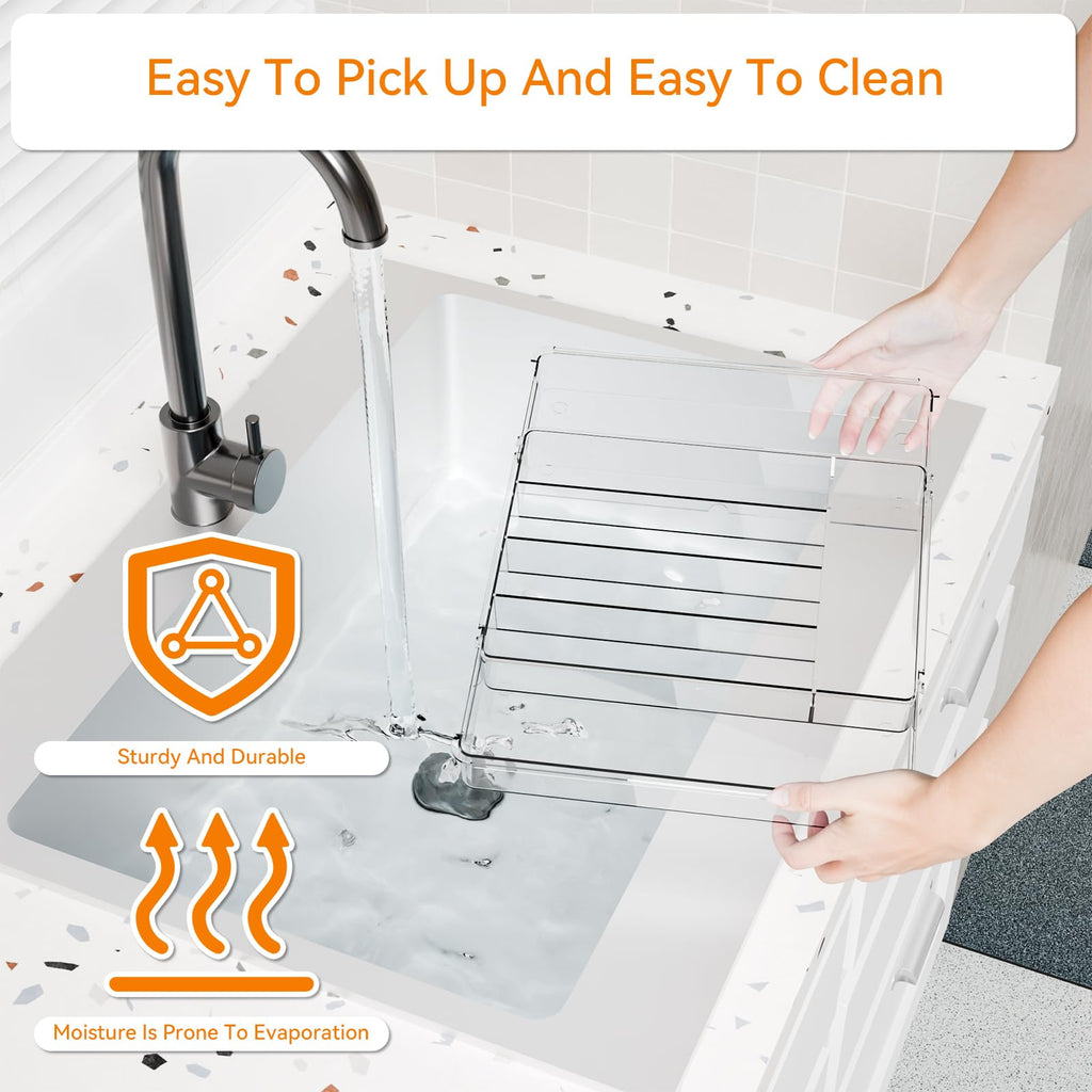 Clear Expandable Silverware Drawer Organizer,9.4-15.6In Adjustable Silverware Tray for Drawer,Acrylic Kitchen Utensil