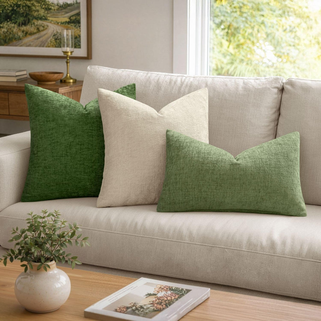 Soft Chenille Lumbar Throw Pillow Covers Sage Green 14x22 Pack of 2