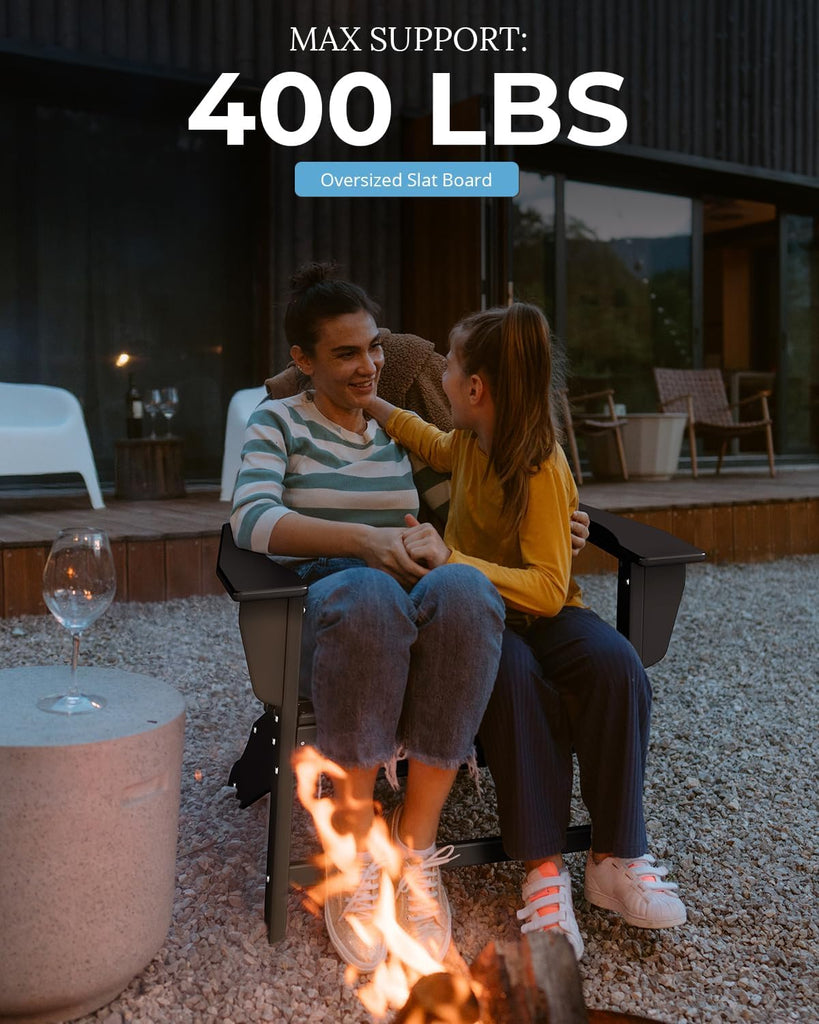 Oversized-Adirondack-Chairs Set of 2 | HDPE | All Weather | Black | 400lbs Maximum Weight Limit, Plastic Fire Pit