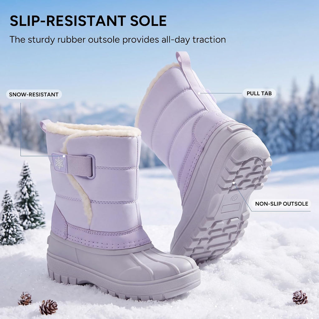 Kids Snow Boots with hook&loop Girls Boys Winter Warm Boots