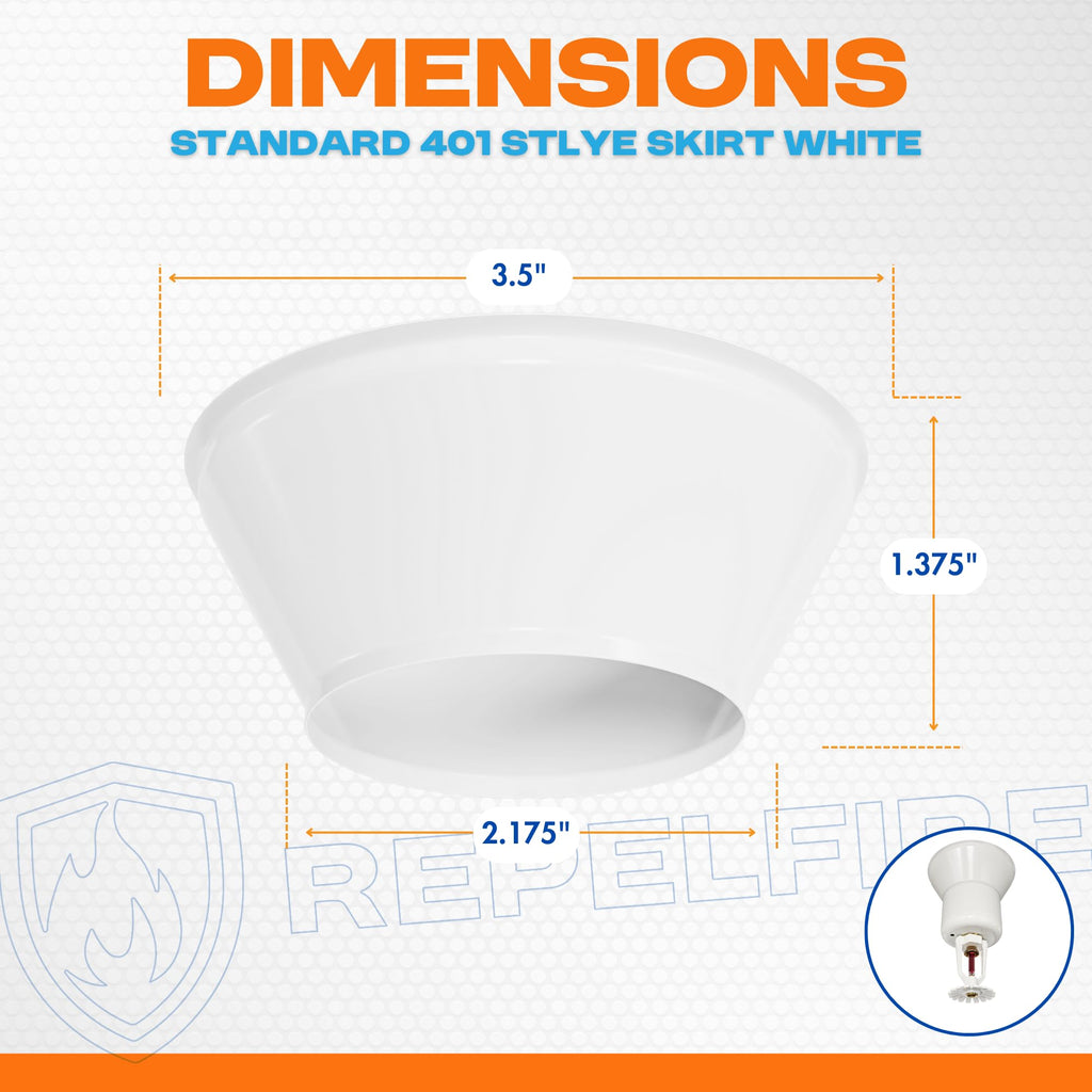 Fire Sprinkler Escutcheon Skirt, Standard 401 Style Escutcheon Pendant Skirt White, Works with Standard 401 Style Cup
