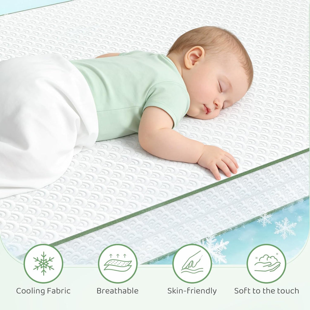 Crib Mattress 2-in-1 Dual Firmness Crib Mattress for Infant Toddler | Cooling Breathable Cover, Gel-Infused Memory