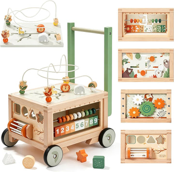 Wooden Baby Walker - in-1 Push Walker with Activity Cube