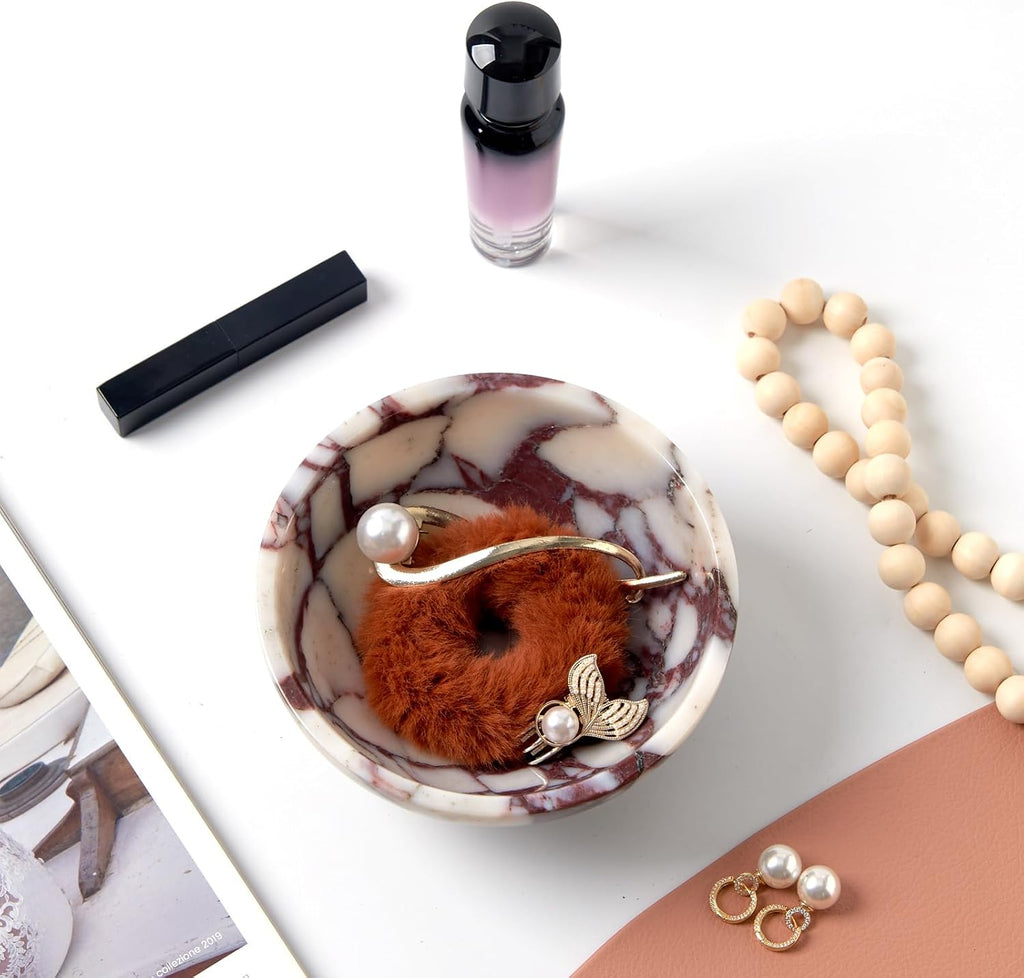 Luxury Natural Marble Catchall Bowl, Jewelry Dish Trinket Tray Home Decor