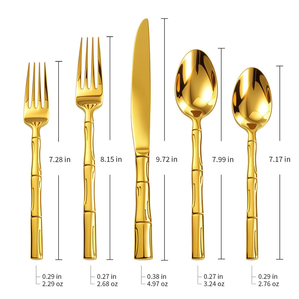 Gold Silverware Set Bamboo Pattern 20-Piece Service for 4