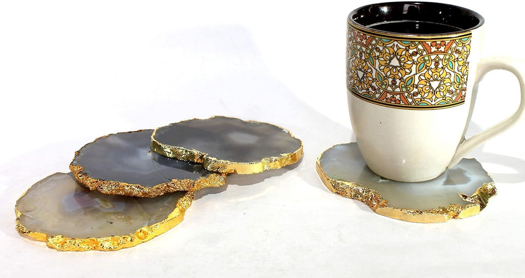 Natural Agate Coasters Bar Beer Coffee Tea Coaster Coasters - Perfect Table Accessories Tableware (Natural - Set of 4